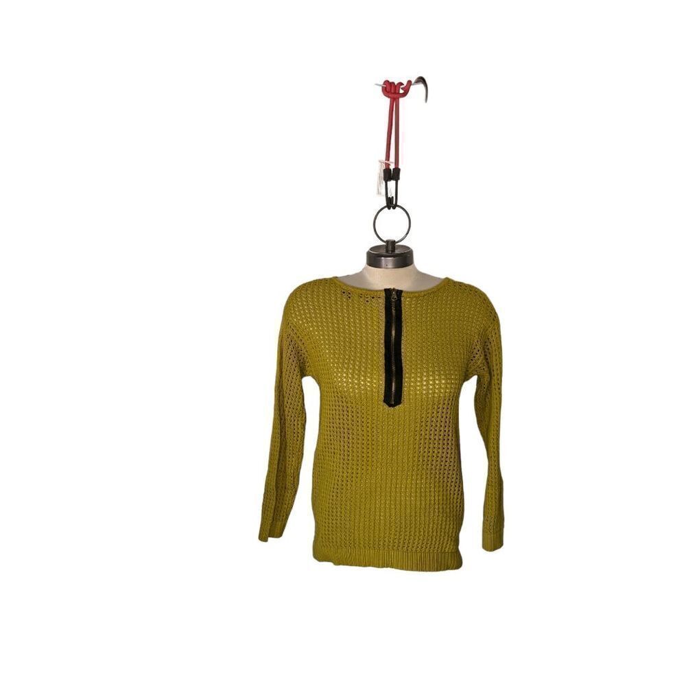 Jeanna Pierre Long Sleeve Open Crochet Zipper Closure Mustard Sweater Size: M